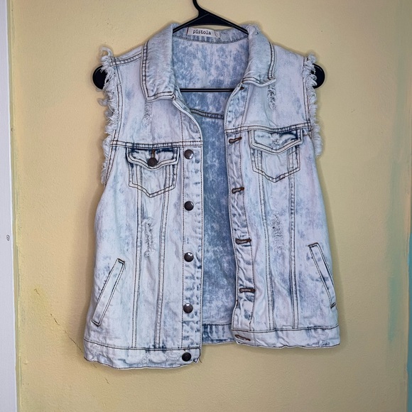PISTOLA Light Acid Washed and Worn Denim Vest Size Medium - Picture 2 of 5